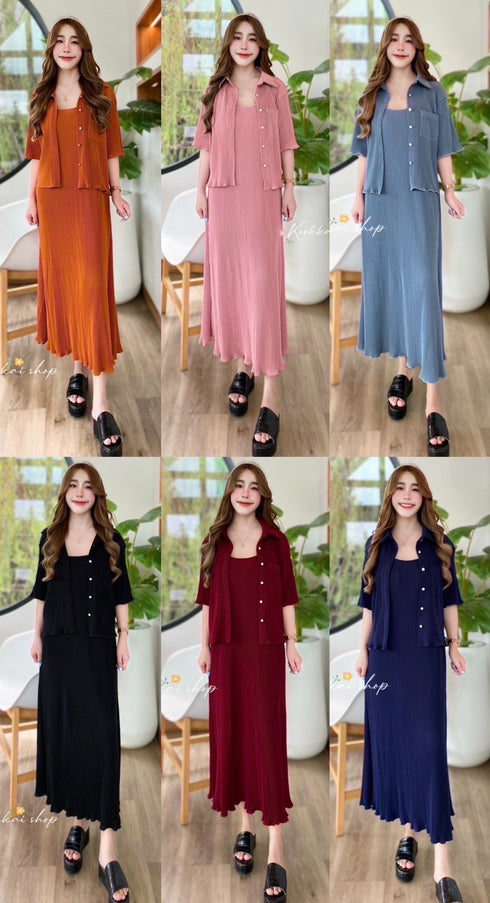 Women Casual Pleated Two Piece Sets